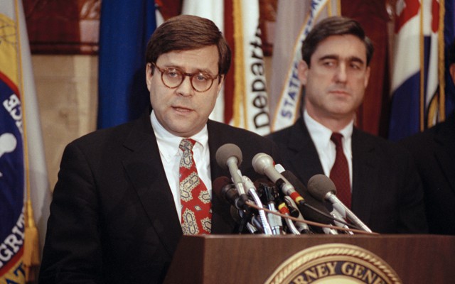 William Barr, left, and Robert Mueller served together in the Justice Department under President George H. W. Bush in the early 1990s.