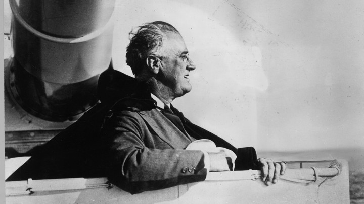 Franklin Delano Roosevelt on board an American warship