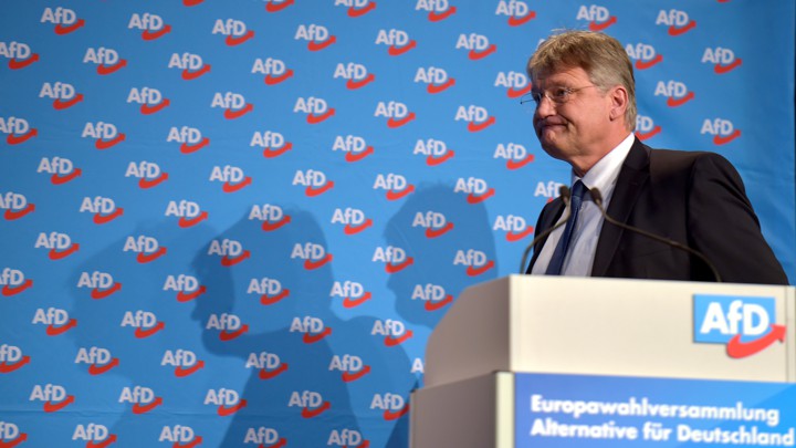AfD leader Joerg Meuthen speaks at a party meeting about the European elections in January 2019.