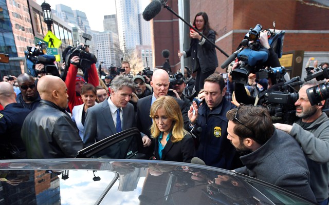 Felicity Huffman leaves a federal courthouse on April 3, 2019.