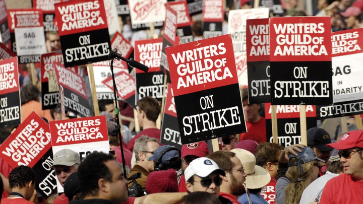 Thousands of WGA members and supporters march during the 2007 strike.