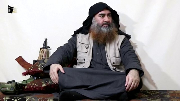 The man assumed to be Abu Bakr al-Baghdadi appears in a video released on April 29, 2019.