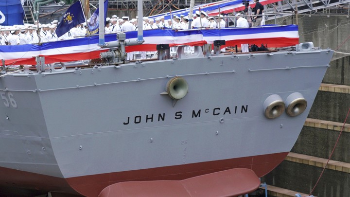 The USS John S. McCain, pictured at its rededication in 2018