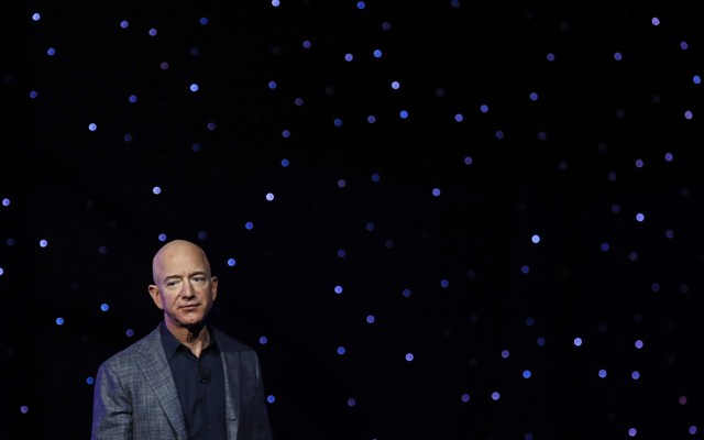 Jeff Bezos onstage at Blue Origin's event