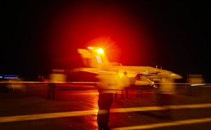 Aboard a U.S. Navy aircraft carrier in the Red Sea