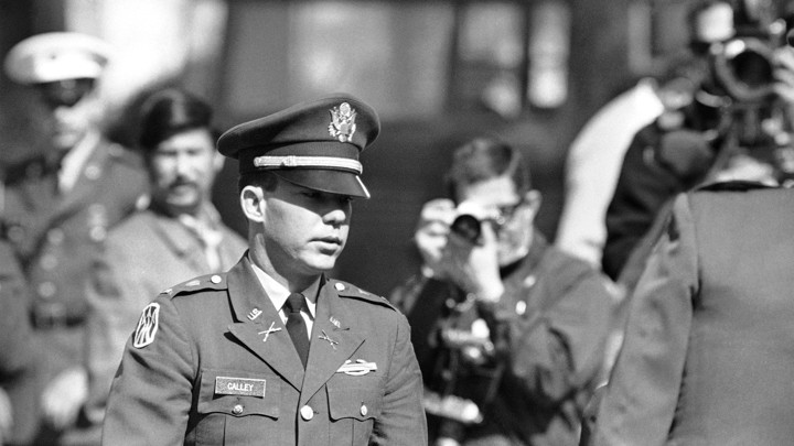 Lieutenant William Calley outside a courthouse in February 1970