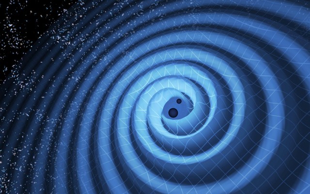 An illustration of black holes spinning so fast that they radiate gravitational waves