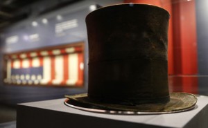 Abraham Lincoln's iconic silk top hat, which he was wearing the night he was assassinated, on display at Ford's Theatre in Washington, D.C.