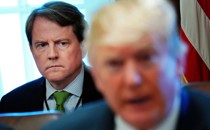 White House Counsel Don McGahn sits behind President Donald Trump at a Cabinet meeting in the White House.