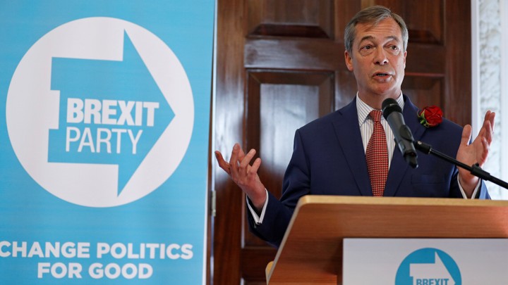 Nigel Farage, a member of the European Parliament, attends a campaign event in April.