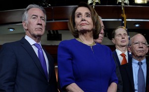 House Speaker Nancy Pelosi, House Ways and Means Committee Chairman Richard Neal, and other Democratic lawmakers address a Capitol Hill news conference on May 22.