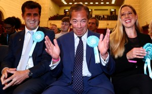 The Brexit Party leader, Nigel Farage, reacts to the results of the European Parliament elections in Southampton, Britain, on May 27, 2019.