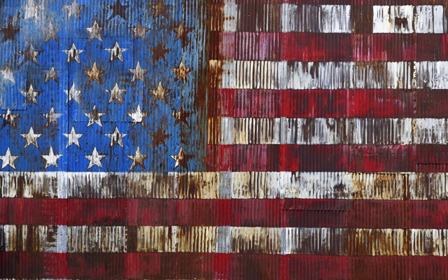 An illustration of a decaying American flag