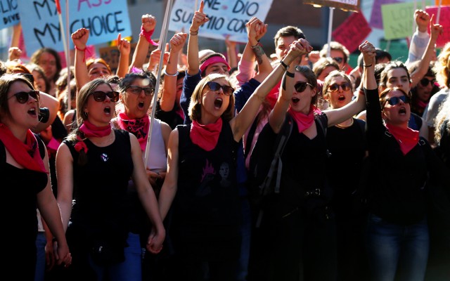 Women attend a protest against the World Congress of Families in Verona, Italy, in March.