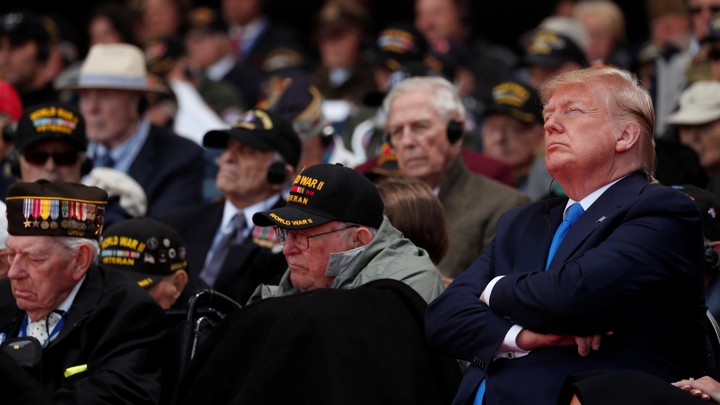 Donald Trump attends a D-Day commemoration in Normandy.