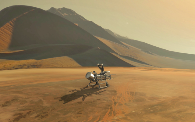 An artist's impression of the Dragonfly spacecraft on Titan