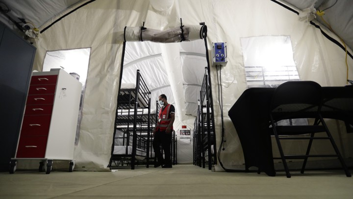 A man in an infirmary at a detention center in Texas.