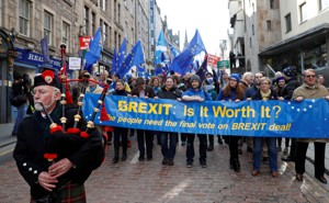 Demonstrators in Edinburgh protest against Brexit during a rally in March 2018.