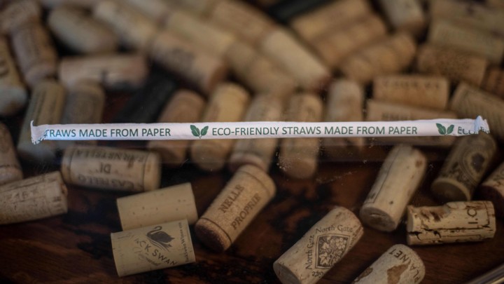Paper straw against cork