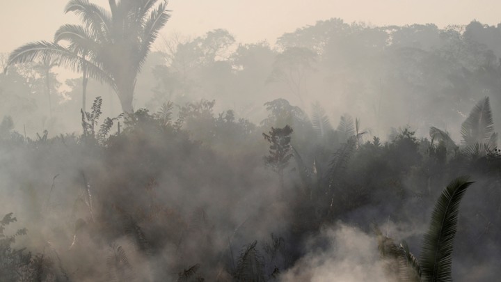 Smoke billows during a fire in an area of the Amazon rainforest near Humaita, Amazonas