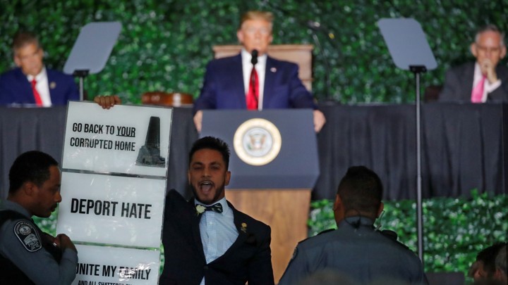 Delegate Ibraheem Samirah protesting President Donald Trump's speech