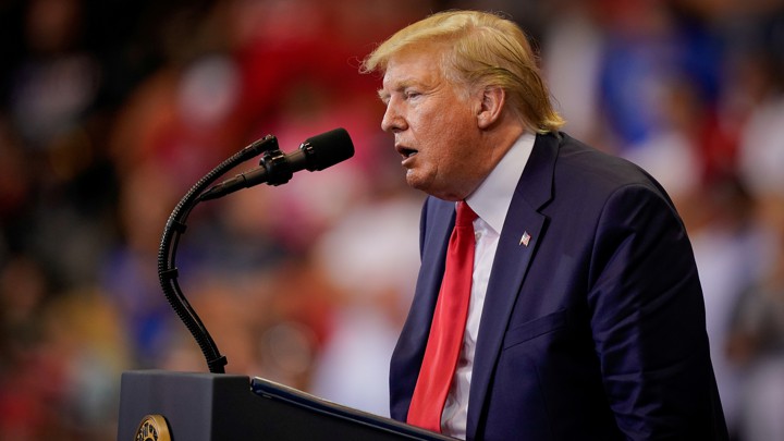 President Donald Trump speaks at campaign rally.
