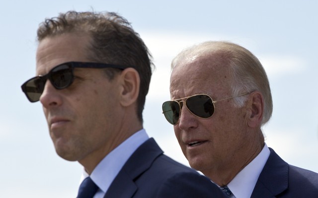 A closeup of Hunter Biden standing with his father, Joe Biden.