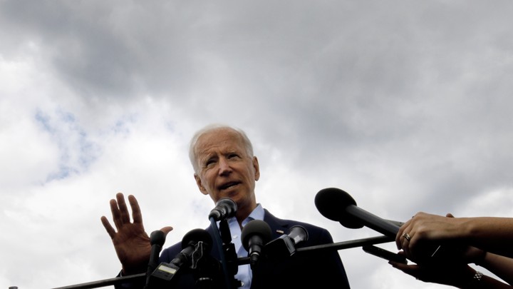 Joe Biden speaks with reporters in New Hampshire.
