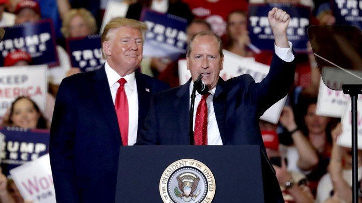 Donald Trump and Dan Bishop at a rally in Fayetteville, North Carolina, on September 10