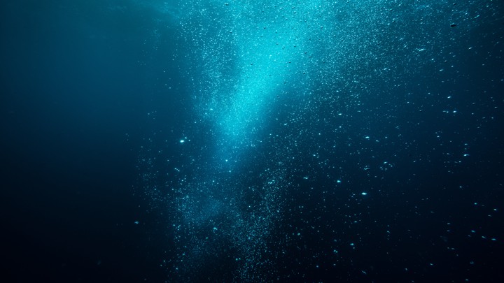 An underwater shot of a person diving into the ocean.