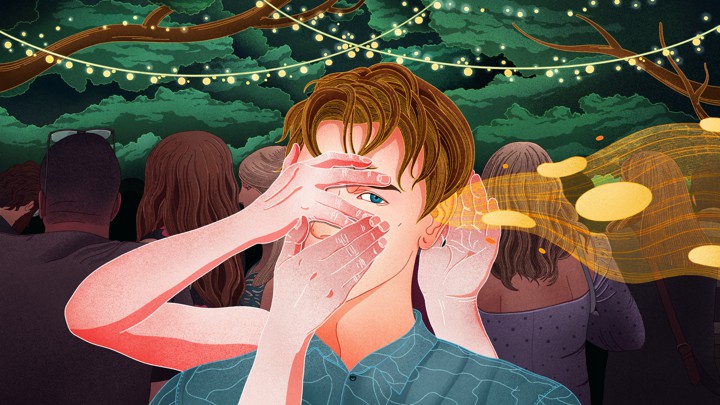 An abstract illustration of a person filtering information