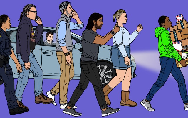 An animation of Ganave Fairley being followed by neighbors