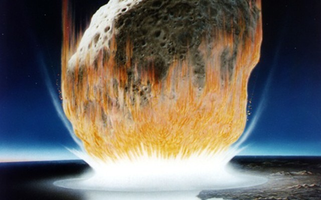 An artist's depiction of the K-T impact, which wiped out all nonavian dinosaurs.