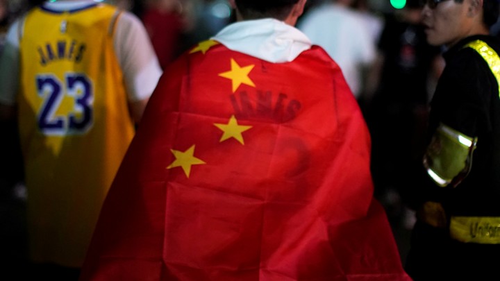 Basketball fans with Chinese flag