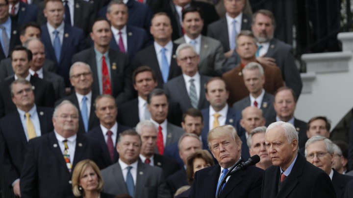 Orrin Hatch speaks to a group of congressional Republicans.