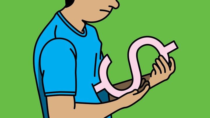 An illustration of a man holding a dollar sign