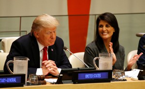 Nikki Haley and Donald Trump sit together at the UN.