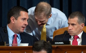 Devin Nunes speaks with Jim Jordan and Stephen Castor.