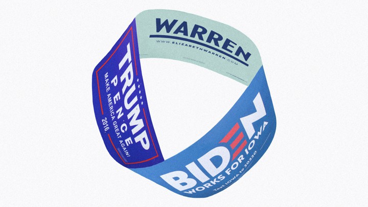 Warren, Trump, and Biden posters combined