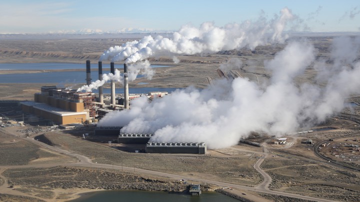 Steam rises from the coal-fired Jim Bridger power plant outside Rock Springs, Wyoming, U.S.