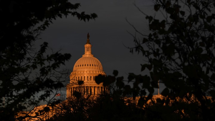 The U.S. Capitol building at sunset