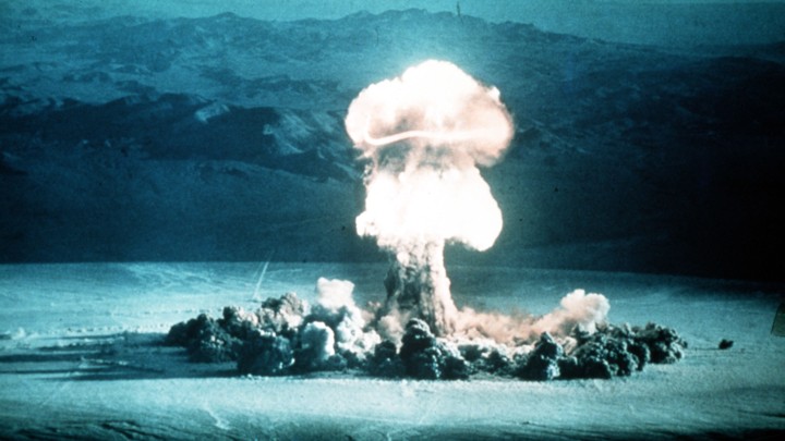 An atomic test explosion in Nevada, U.S.A., in 1955.