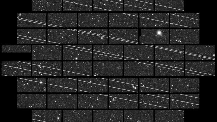 Starlink satellites streak through images captured by a telescope in Chile.