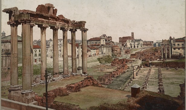 The ruins of the Roman Forum, in a print created by the Swiss Photoglob Company at the turn of the 20th century