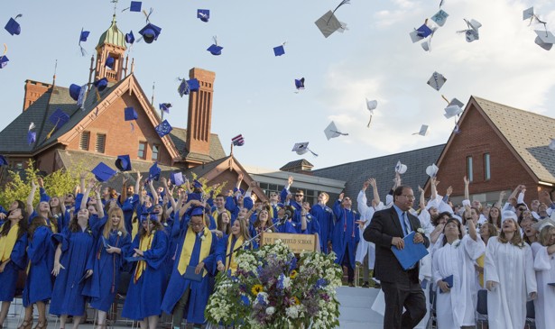 "Traditionally, white gowns were for girls, blue for boys," Worth Robbins said of Harvard's high-school-graduation ceremony, pictured here in 2016. "For the past six years, seniors have voted to have the gowns distributed randomly. This year the seniors voted to have only blue gowns, a symbol of their propensity for knocking down differences and announcing themselves as a class of innovators and activists."