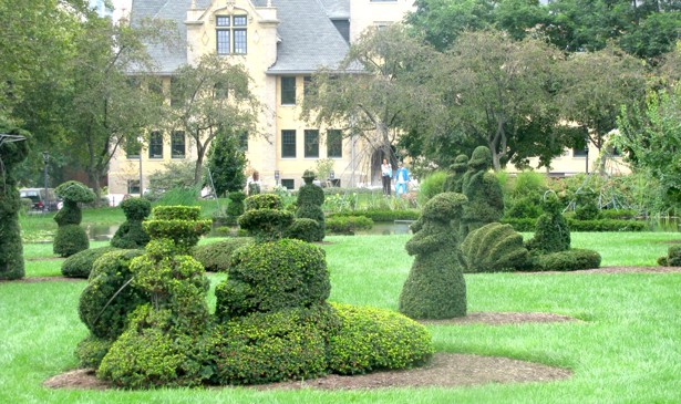 The topiary garden at the Columbus, Ohio, public library