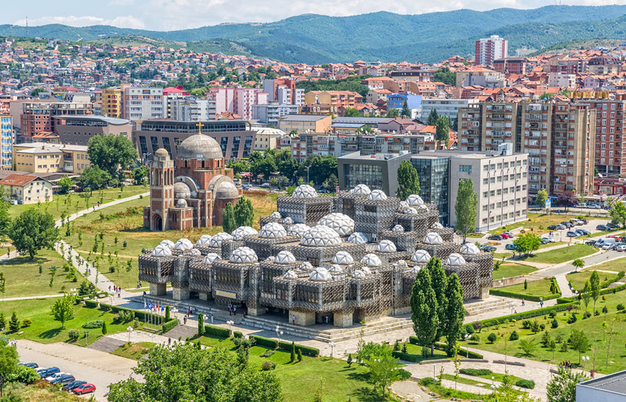  An aerial view of the National Library of Kosovo in the capital city of Pristina on July 1, 2015. # OPIS Zagreb / Shutterstock