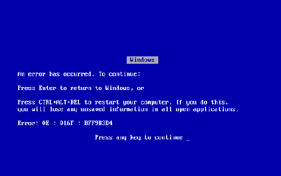 blue computer screen with several lines of white text that contain an error message and computer commands, including a message to a user that they "will lose unsaved information"