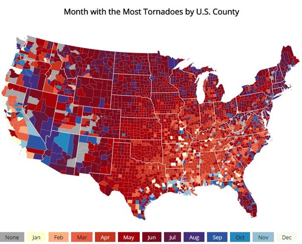 This Map Shows When Every U.S. County Hits Peak Tornado Season - CityLab