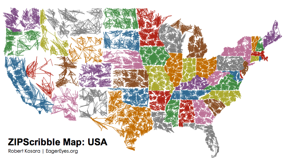 These 'Scribble Maps' Connect Every U.S. ZIP Code in Ascending Order
